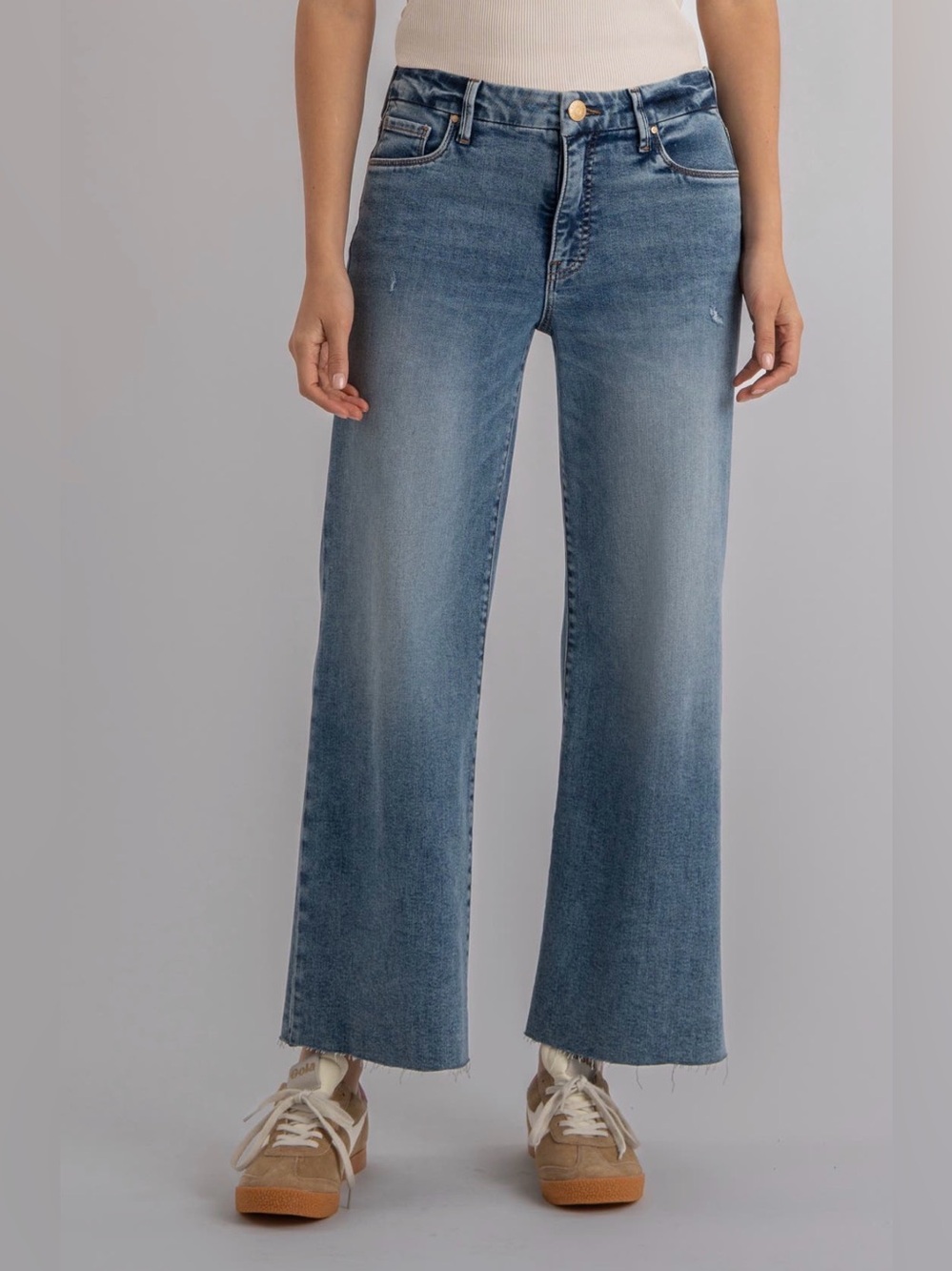 Kut from the Kloth Light Blue Meg Wide-Leg Jeans with Raw Hem